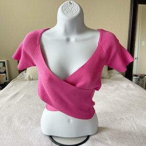 NWT Lucy Paris Ribbed Wrap Fuchsia Top